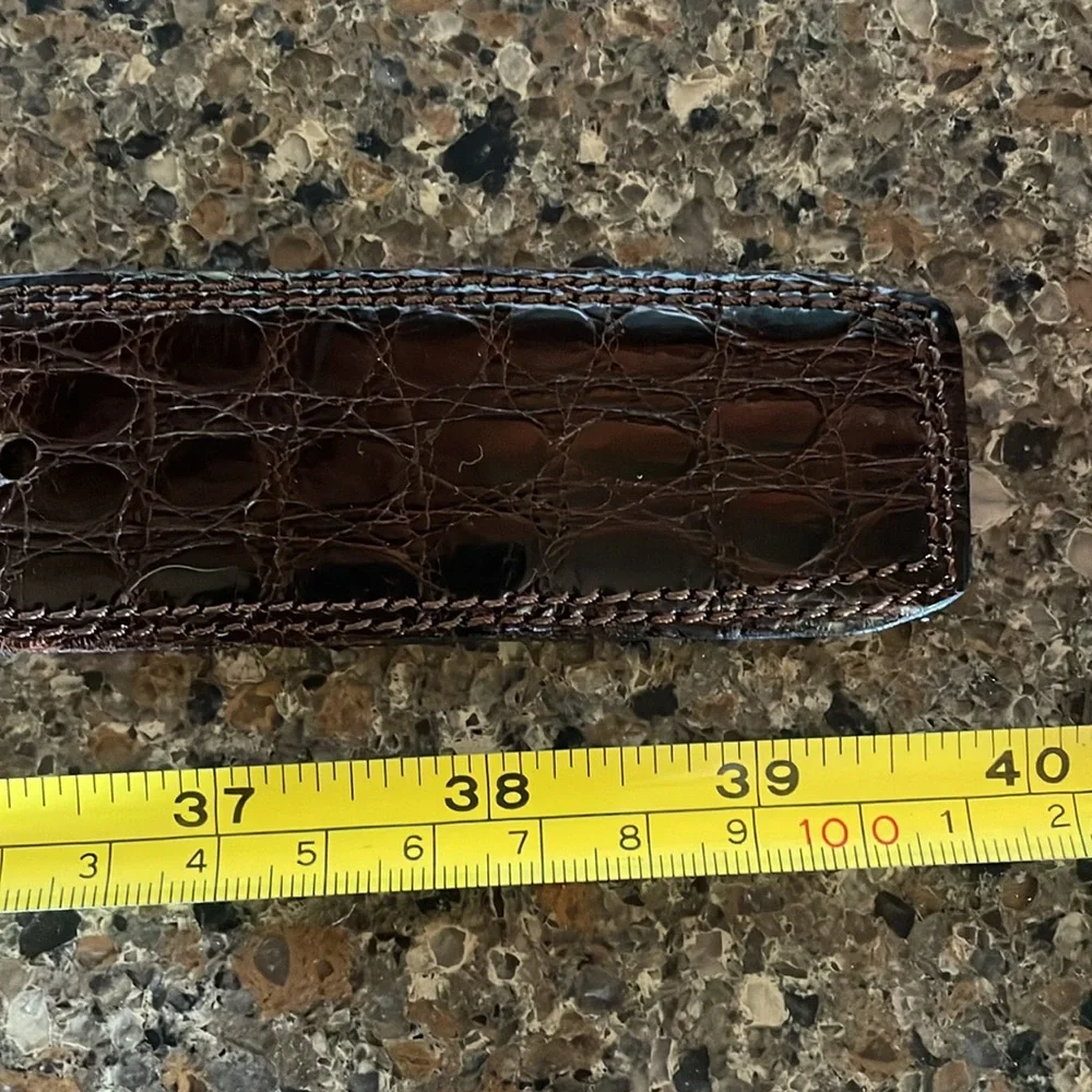 Pierre Cardin Paris France Brown Leather Crocodile Veritable Gold Belt Size 85